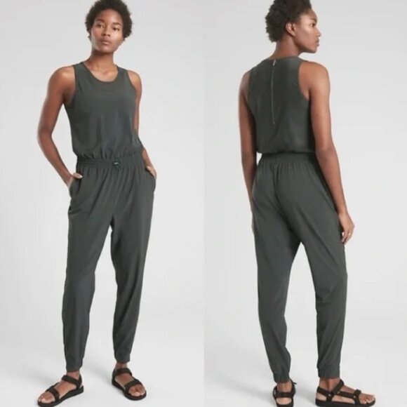 Athleta Hillside Mesh Back Jumpsuit Sleeveless Stretch Jogger Size 6 Women's - Picture 1 of 12